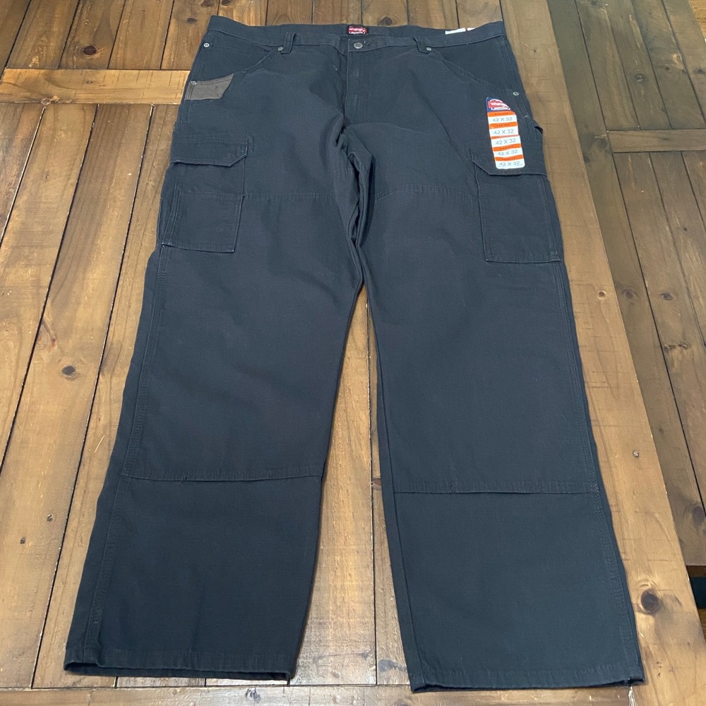 NWT Wrangler Workwear Ranger Relaxed Fit‎ Black Double Knee Cargo Pants 42x32